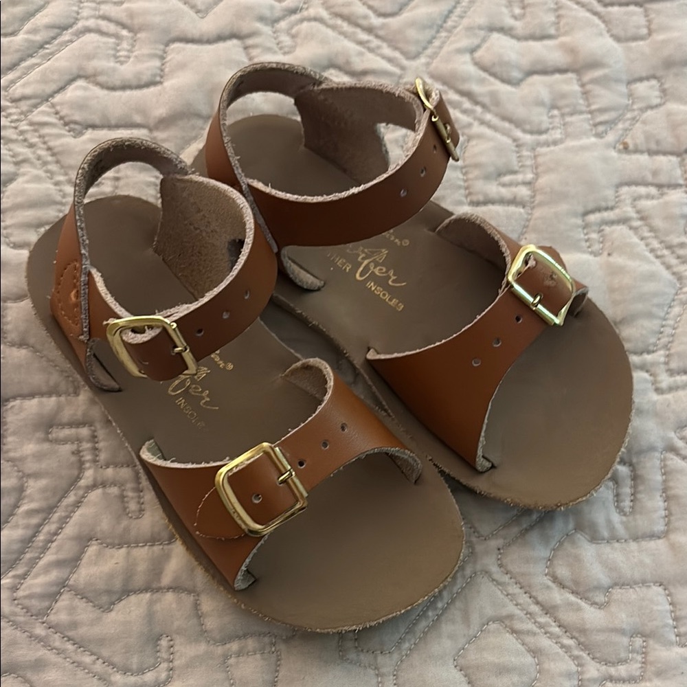 Salt Water Sandals Brown Leather Buckle Sandals